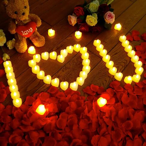 JMUQ 7000 Pieces Artificial Rose Petals with 72 Pieces Romantic Heart Led Tealight Candles, Rose Petals and Candles Set for Weddings Anniversaries Proposals Decor(Warm White Light) in Saudi Arabia