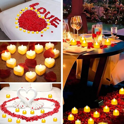 JMUQ 7000 Pieces Artificial Rose Petals with 72 Pieces Romantic Heart Led Tealight Candles, Rose Petals and Candles Set for Weddings Anniversaries Proposals Decor(Warm White Light) in Saudi Arabia