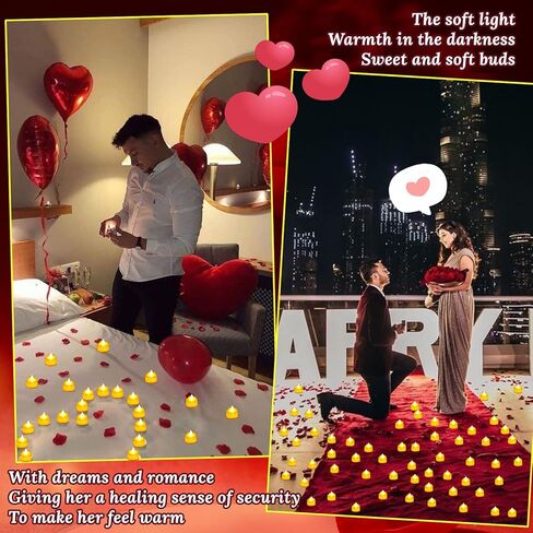 JMUQ 7000 Pieces Artificial Rose Petals with 72 Pieces Romantic Heart Led Tealight Candles, Rose Petals and Candles Set for Weddings Anniversaries Proposals Decor(Warm White Light) in Saudi Arabia