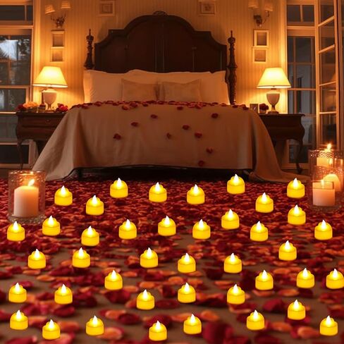 JMUQ 7000 Pieces Artificial Rose Petals with 72 Pieces Romantic Heart Led Tealight Candles, Rose Petals and Candles Set for Weddings Anniversaries Proposals Decor(Warm White Light) in Saudi Arabia