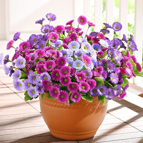 زهور صناعية من Waipfaru للنباتات الصناعية في الهواء الطلق، زهور صناعية مقاومة للأشعة فوق البنفسجية في الهواء الطلق، زهرة الأقحوان الحريرية الصفراء الواقعية للأمهات المزيفة للشرفة الأمامية الربيعية وديكور الفناء المنزلي، 6 حزم in Kuwait