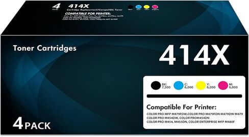 414X Toner Cartridges 4 Pack High Yield Compatible for 414X 414A Works for Color Pro MFP M479fdw M479fdn M454dw M454dn M479 M454 Printer Black Cyan Yellow Magenta (4 Pack, with Chip) in Kuwait