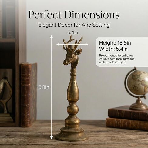 حامل شموع الرنة النحاسي العتيق - حامل شمعدان مستدق برأس غزال ذهبي عتيق - قطعة مركزية لديكور طاولة عيد الميلاد في المزرعة الريفية - ديكور منزلي لقضاء العطلات من المعدن الصلب in Kuwait