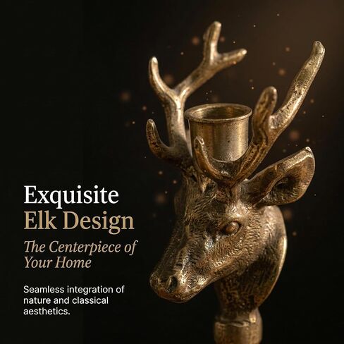 حامل شموع الرنة النحاسي العتيق - حامل شمعدان مستدق برأس غزال ذهبي عتيق - قطعة مركزية لديكور طاولة عيد الميلاد في المزرعة الريفية - ديكور منزلي لقضاء العطلات من المعدن الصلب in Kuwait