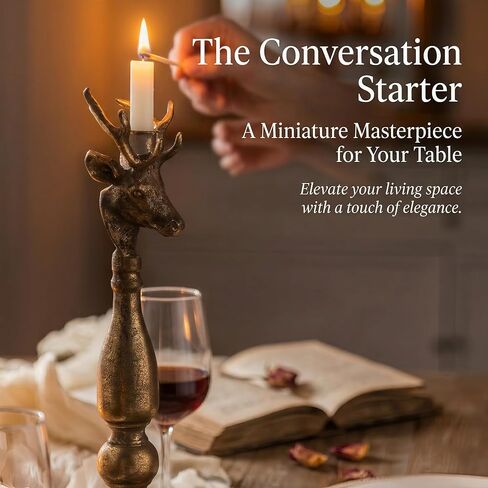 حامل شموع الرنة النحاسي العتيق - حامل شمعدان مستدق برأس غزال ذهبي عتيق - قطعة مركزية لديكور طاولة عيد الميلاد في المزرعة الريفية - ديكور منزلي لقضاء العطلات من المعدن الصلب in Kuwait