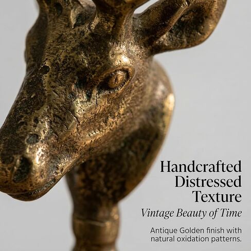 حامل شموع الرنة النحاسي العتيق - حامل شمعدان مستدق برأس غزال ذهبي عتيق - قطعة مركزية لديكور طاولة عيد الميلاد في المزرعة الريفية - ديكور منزلي لقضاء العطلات من المعدن الصلب in Kuwait