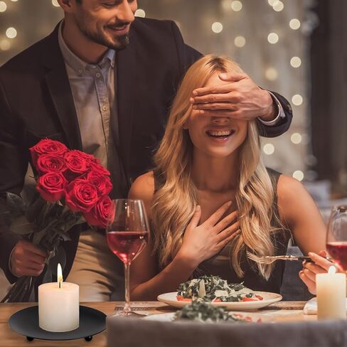 15 Pack Iron Plate Candle Holder, 4 Inch Black Candle Stand Plates for LED & Wax Candles, Decorative Iron Plate for Valentines Weddings Party Decorations in Kuwait