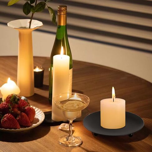 15 Pack Iron Plate Candle Holder, 4 Inch Black Candle Stand Plates for LED & Wax Candles, Decorative Iron Plate for Valentines Weddings Party Decorations in Kuwait