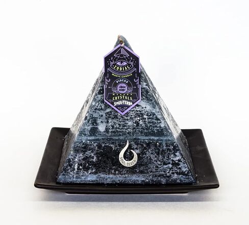 Soul-Terra-Pisces Zodiac Mystery Crystal Pyramid Candle-Real Crystals, Rings, Amulets and/or Runes Inside-12 Zodiacs-Natural Hemp Wick-75 Hours Burn Time-Candles with Healing Crystals in Saudi Arabia