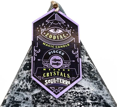 Soul-Terra-Pisces Zodiac Mystery Crystal Pyramid Candle-Real Crystals, Rings, Amulets and/or Runes Inside-12 Zodiacs-Natural Hemp Wick-75 Hours Burn Time-Candles with Healing Crystals in Saudi Arabia