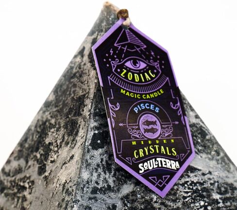 Soul-Terra-Pisces Zodiac Mystery Crystal Pyramid Candle-Real Crystals, Rings, Amulets and/or Runes Inside-12 Zodiacs-Natural Hemp Wick-75 Hours Burn Time-Candles with Healing Crystals in Saudi Arabia