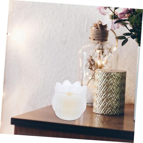 2pcs Flower-Shaped Glass Candle Holders Retro Vintage Tealight Holders for Table Centerpiece Wedding Party Decor Frosted Tulip Design Adds Cozy Elegant Ambiance to Home and Event in Saudi Arabia