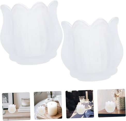 2pcs Flower-Shaped Glass Candle Holders Retro Vintage Tealight Holders for Table Centerpiece Wedding Party Decor Frosted Tulip Design Adds Cozy Elegant Ambiance to Home and Event in Saudi Arabia