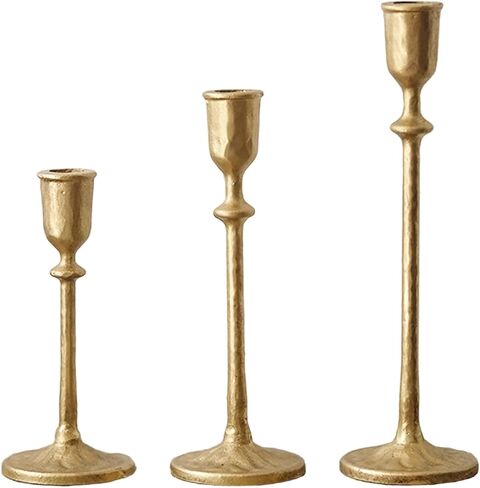 Vintage Cast Iron Candlesticks Set of 3 - Rustic Distressed Taper Candle Holders for Farmhouse/Boho Decor, Decorative Tiered Height Candle Sticks for Mantel, Dining Table Centerpiece in Saudi Arabia