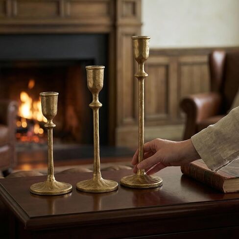Vintage Cast Iron Candlesticks Set of 3 - Rustic Distressed Taper Candle Holders for Farmhouse/Boho Decor, Decorative Tiered Height Candle Sticks for Mantel, Dining Table Centerpiece in Saudi Arabia