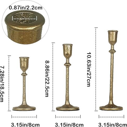 Vintage Cast Iron Candlesticks Set of 3 - Rustic Distressed Taper Candle Holders for Farmhouse/Boho Decor, Decorative Tiered Height Candle Sticks for Mantel, Dining Table Centerpiece in Saudi Arabia