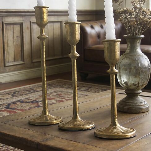 Vintage Cast Iron Candlesticks Set of 3 - Rustic Distressed Taper Candle Holders for Farmhouse/Boho Decor, Decorative Tiered Height Candle Sticks for Mantel, Dining Table Centerpiece in Saudi Arabia