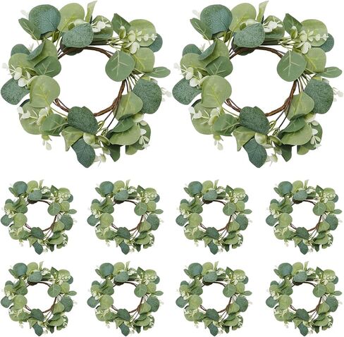 10 Pieces Outer Diameter 25 cm Artificial Wreaths, Candle Rings, Eucalyptus Wreaths, Suitable for Family Gatherings, Holiday Decorations, Gift Selections, Celebration Decor in Saudi Arabia
