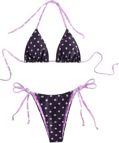 WDIRARA Women's Polka Dots Bikini Set Halter Triangle String Swimsuit Tie Side 2 Piece Bathing Suit in Saudi Arabia