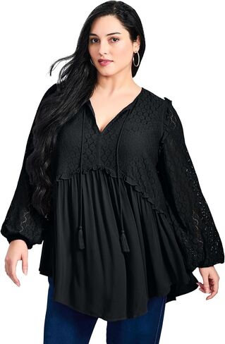 Avenue Women's Plus Size Haven Lace Yoke Top in Saudi Arabia
