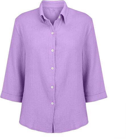 Womens Blouse Tops Plus Size Fashion Solid Color Button Lapel 3/4 Length Sleeves Loose Comfy Dressy Casual Shirts in Saudi Arabia