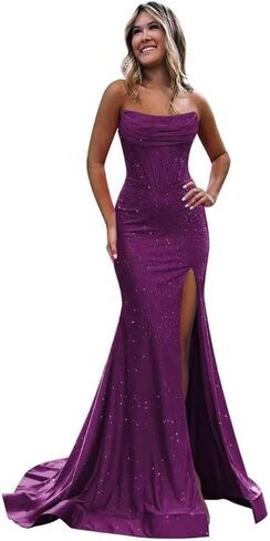 Corset Sequin Long Prom Dresses for Teens 2026 Strapless Cowl Neck Satin Modest Women Mermaid Formal Evening Party Gown in Saudi Arabia