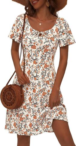VETIOR Women Summer Sun Dresses 2026 Puff Short Sleeve Tie Front Knee Length Spring Dress with Pockets in Kuwait