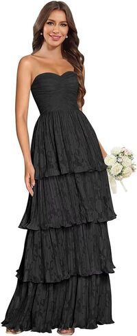 Floral Chiffon Bridesmaid Dress for Women Tiered Pleated Strapless Formal Gowns and Evening Dresses in Saudi Arabia