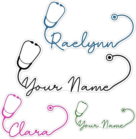 Custom Name Sticker with Medical Stethoscope | Personalized Monogram Decals for Labeling Water Bottles, Phones, Laptops | Ideal Gift for Medical Professionals, Nurses, Doctors in Kuwait
