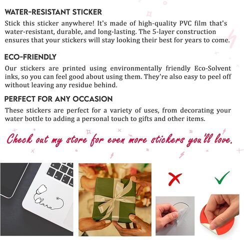 Custom Name Sticker with Medical Stethoscope | Personalized Monogram Decals for Labeling Water Bottles, Phones, Laptops | Ideal Gift for Medical Professionals, Nurses, Doctors in Kuwait