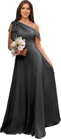 homdor One Shoulder Bridesmaid Dresses 2026 Long for Women Chiffon Formal Dresses A Line Pleated Evening Gown with Bow in Kuwait