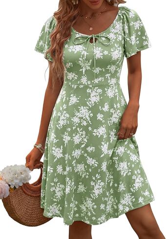 VETIOR Women Summer Sun Dresses 2026 Puff Short Sleeve Tie Front Knee Length Spring Dress with Pockets in Kuwait