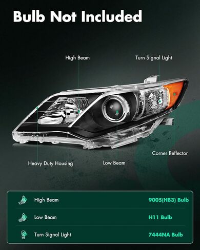 SCITOO Headlights for 2012 2013 2014 for Toyota Camry Pair Headlight Assembly Black Housing Amber Reflector TO2502211 in Saudi Arabia