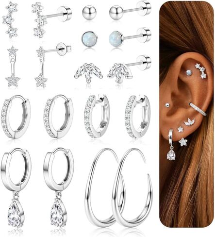 LOYALLOOK Hypoallergenic Flat Back Earrings for Women 20G Surgical Stainless Steel Earrings 14K Gold Plated Flatback Stud Hoop Earrings Cartilage Earring Stacks for Multiple Piercing in Saudi Arabia