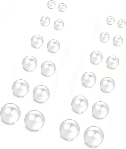 12 Pairs Pearl Stud Earrings, Hypoallergenic Imitation Pearl Earrings, Stainless Steel Round Ball Pearls Earrings Mixed Sizes Stud Earrings Set for Women in Kuwait
