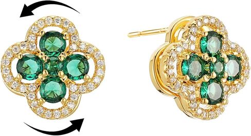 SIXFOX Four Leaf Clover Earrings for Women, Trendy 18K Gold Plated Lucky Spinning Flower Stud Earrings with Cubic Zirconia Dainty Jewelry Gifts for Birthday Anniversary Wedding in Saudi Arabia