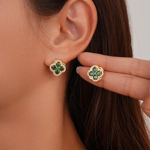 SIXFOX Four Leaf Clover Earrings for Women, Trendy 18K Gold Plated Lucky Spinning Flower Stud Earrings with Cubic Zirconia Dainty Jewelry Gifts for Birthday Anniversary Wedding in Saudi Arabia