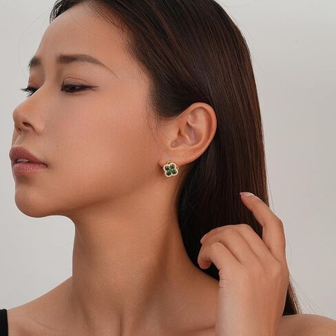 SIXFOX Four Leaf Clover Earrings for Women, Trendy 18K Gold Plated Lucky Spinning Flower Stud Earrings with Cubic Zirconia Dainty Jewelry Gifts for Birthday Anniversary Wedding in Saudi Arabia