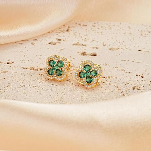SIXFOX Four Leaf Clover Earrings for Women, Trendy 18K Gold Plated Lucky Spinning Flower Stud Earrings with Cubic Zirconia Dainty Jewelry Gifts for Birthday Anniversary Wedding in Saudi Arabia