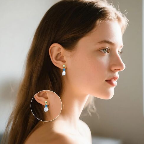 Turquoise Dangle Earrings 14K Gold Plated Sterling Silver Boho Earrings with Cultured Pearl Drop Jewelry Gift for Women in Saudi Arabia