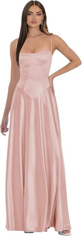 Spaghetti Straps Prom Dresses for Women Satin Long Bridesmaid Dresses Corset Formal Evening Gown in Kuwait