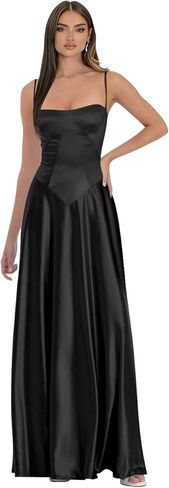 Spaghetti Straps Prom Dresses for Women Satin Long Bridesmaid Dresses Corset Formal Evening Gown in Kuwait