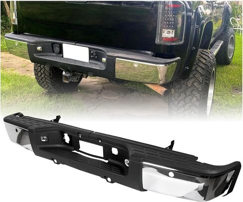 ECOTRIC Rear Step Bumper Assembly Compatible with 2007-2013 Chevy Chevrolet Silverado GMC Sierra 1500 Truck with Sensors Holes＆ License Plate Lights Replace for 20899360 GM1103148 REPC823703 Chrome in Saudi Arabia