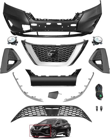 طقم شبكة غطاء المصد الأمامي مع مصابيح الضباب المتوافقة مع 2019 2020 2021 2022 2023 2024 Nissan Murano S/SL/SV in Kuwait