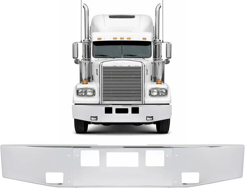 KUAFU Front Bumper(Split Design in 3Pcs) Compatible with 2008 Freightliner Classic XL; Compatible with 2010-Up Freightliner Coronado Front Bumper Face Bar Steel Chrome Silvery in Saudi Arabia