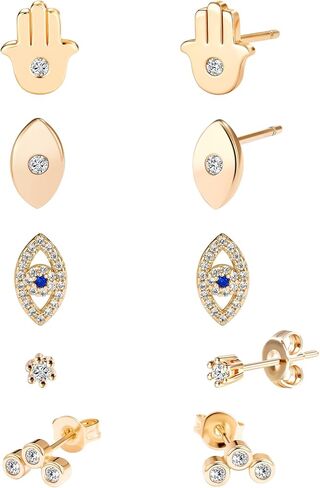 MDFUN Gold Stud Earrings,18K Gold Plated CZ Hypoallergenic Earrings Set for Women,5 Pairs in Saudi Arabia
