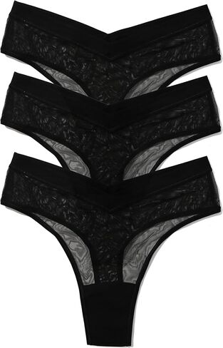 hanky panky - Mesh High Cut Thongs for Women (3 pack) | Chai or Black Underwear Panties, Sheer Lingerie | Sizes (XS-XL) in Saudi Arabia