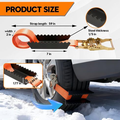 Heavy Duty Tire Metal Gripper with Tire Straps(2 Pack)-Add Protection to Solve the Problem of Broken Rope, Drive Wheels Tire Grip for Snow, Mud&Sand | Emergency Recovery Device for Large SUVs&Trucks in Kuwait