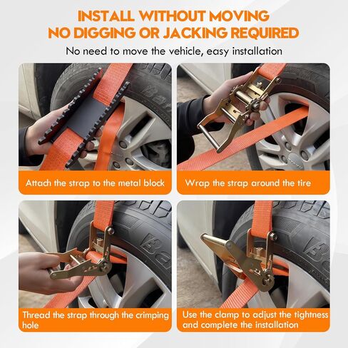 Heavy Duty Tire Metal Gripper with Tire Straps(2 Pack)-Add Protection to Solve the Problem of Broken Rope, Drive Wheels Tire Grip for Snow, Mud&Sand | Emergency Recovery Device for Large SUVs&Trucks in Kuwait