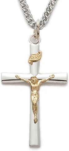 True Faith Jewelry Two-Tone Sterling Silver Jesus Crucifix Cross Pendant Necklace Gold Plated Religious Jewelry, 1 1/8 Inch in Kuwait